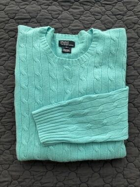 Polo by Ralph Lauren Kids Mint Green Cable-Knit Cashmere Crewneck Sweater
